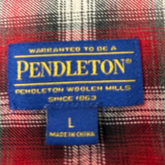 Pendleton 100% Cotton Red & Black Plaid Button Down Long Sleeve Shirt Size Large - Picture 7 of 8